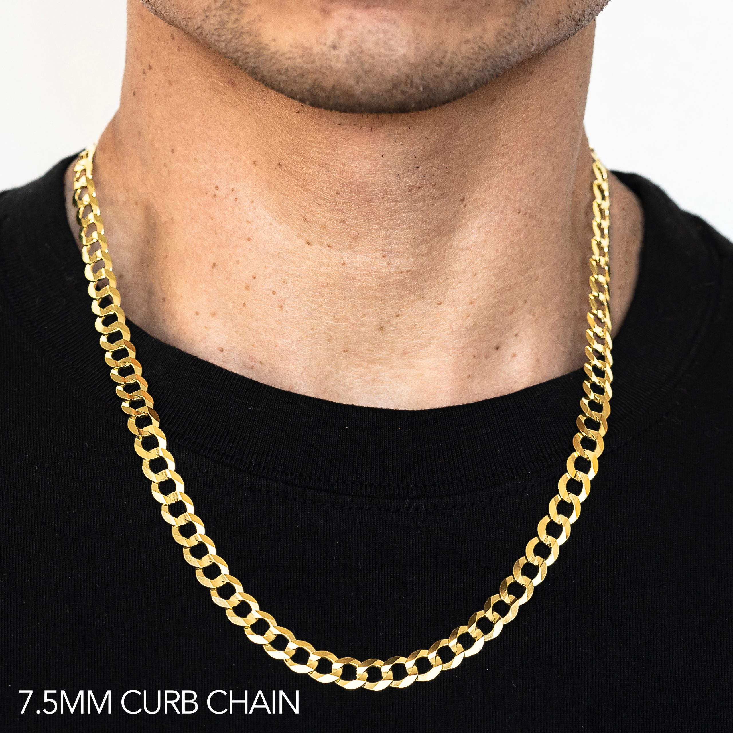 14k 7.5mm Yellow Gold Hollow Curb 16"