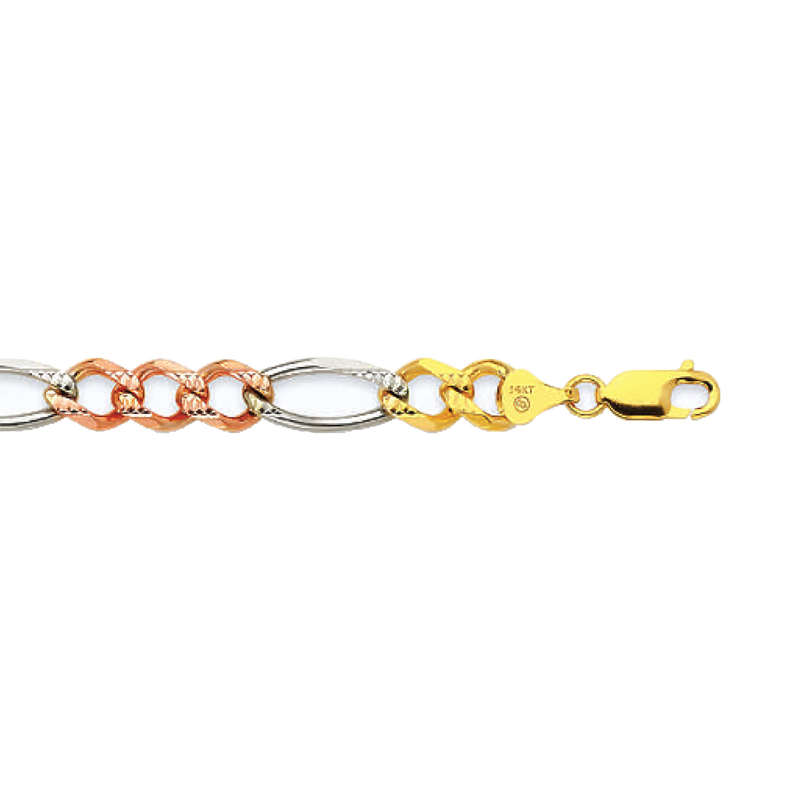 10k 8mm Tricolor Gold Solid Figaro 20"