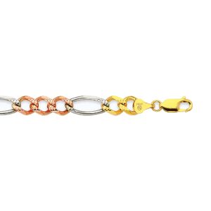 10k 8mm Tricolor Gold Solid Figaro 18"