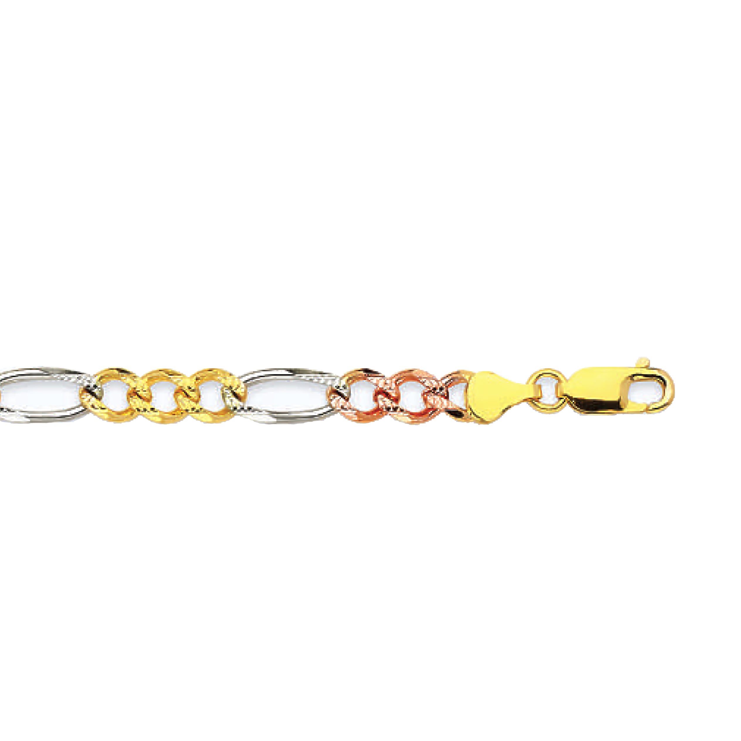 14k 6mm Tricolor Gold Solid Figaro 24" - Image 2