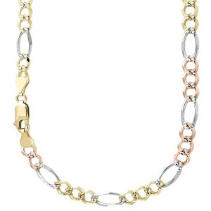 14k 6mm Tricolor Gold Solid Figaro 20"
