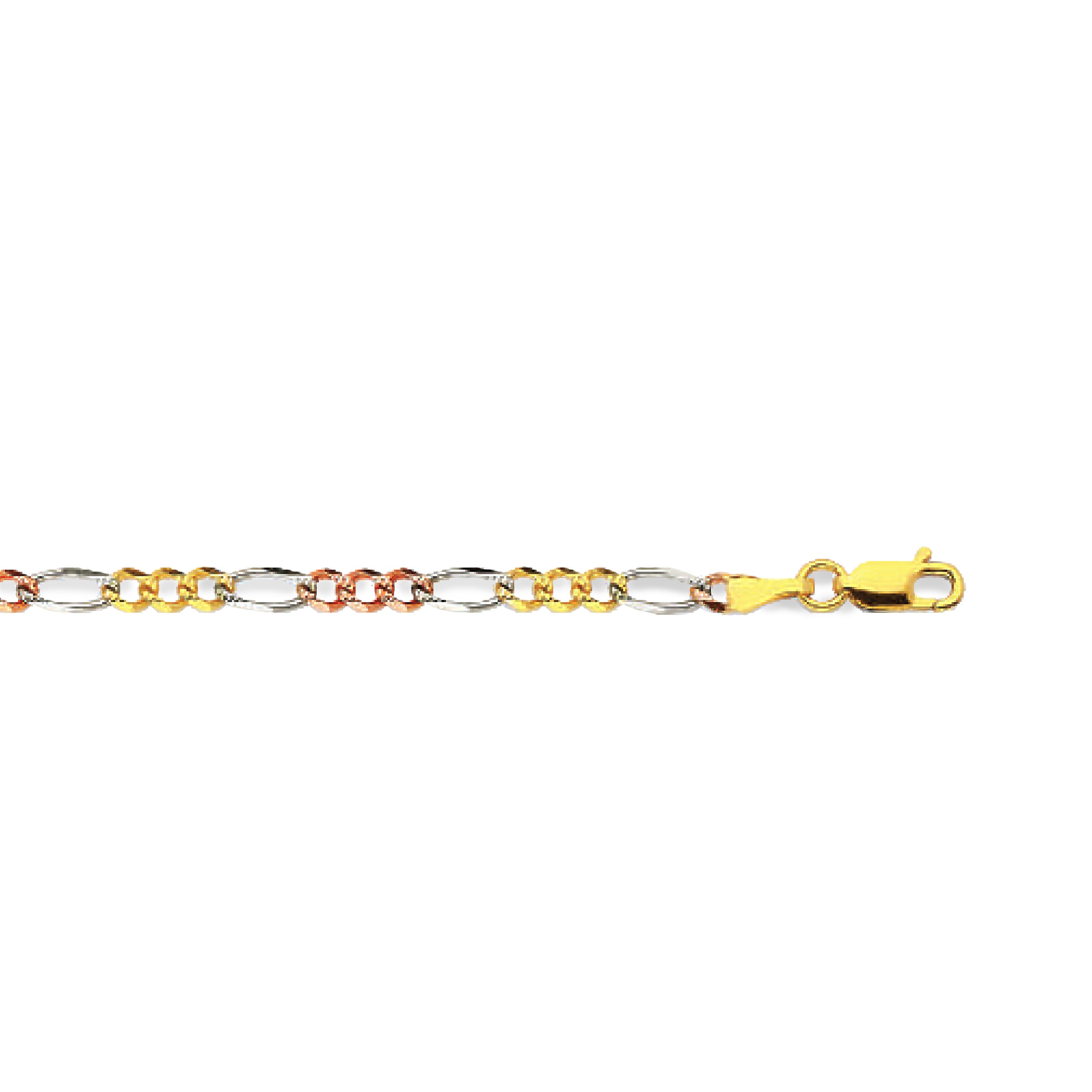 14k 3.5mm Tricolor Gold Solid Figaro 20" - Image 2