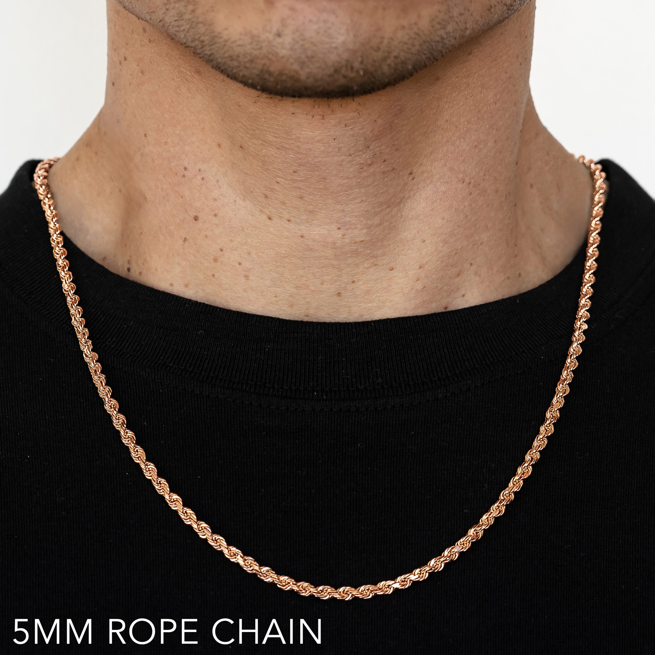 14k 5mm Rose Gold Solid Dc Rope 28"