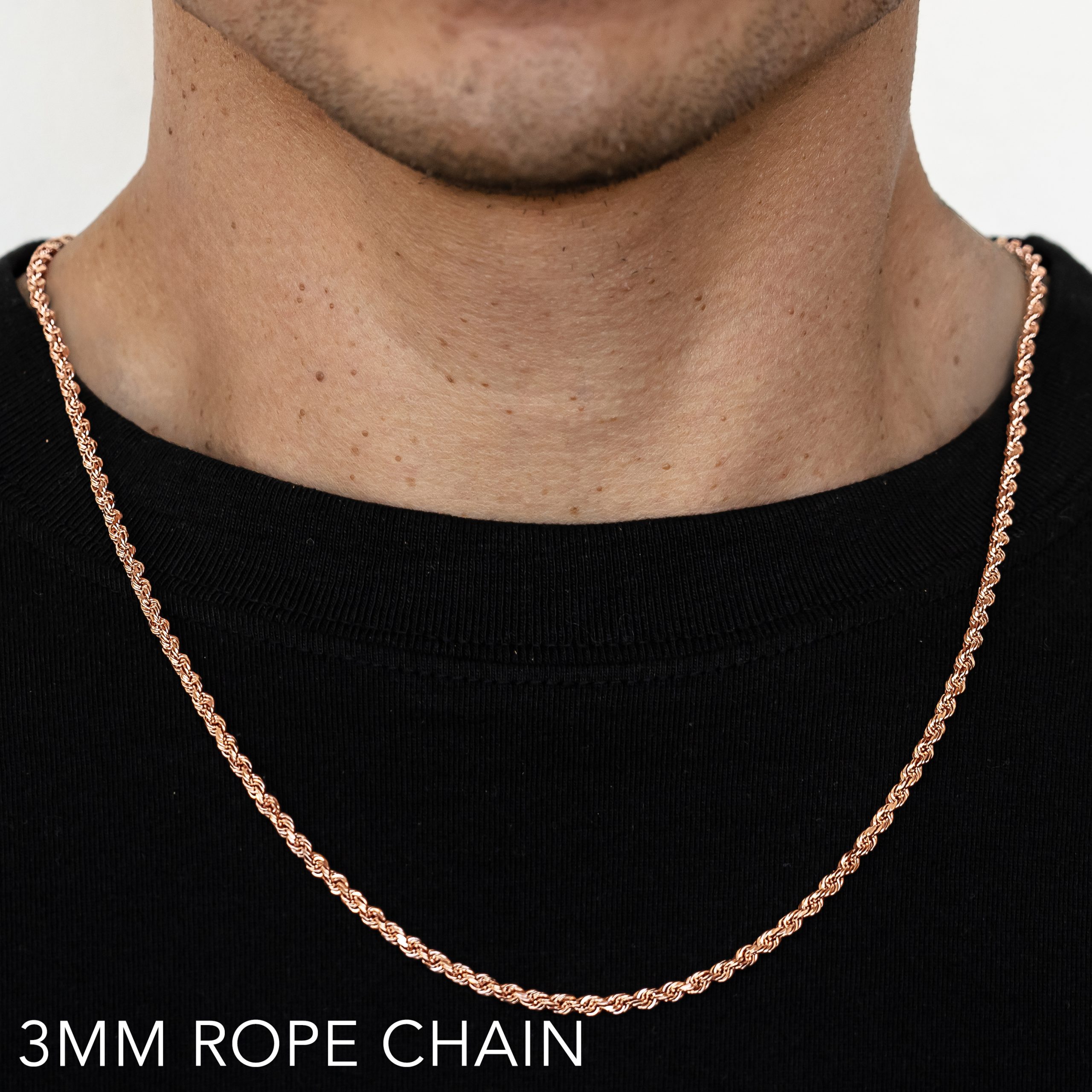 14k 3mm Rose Gold Solid Dc Rope 24"