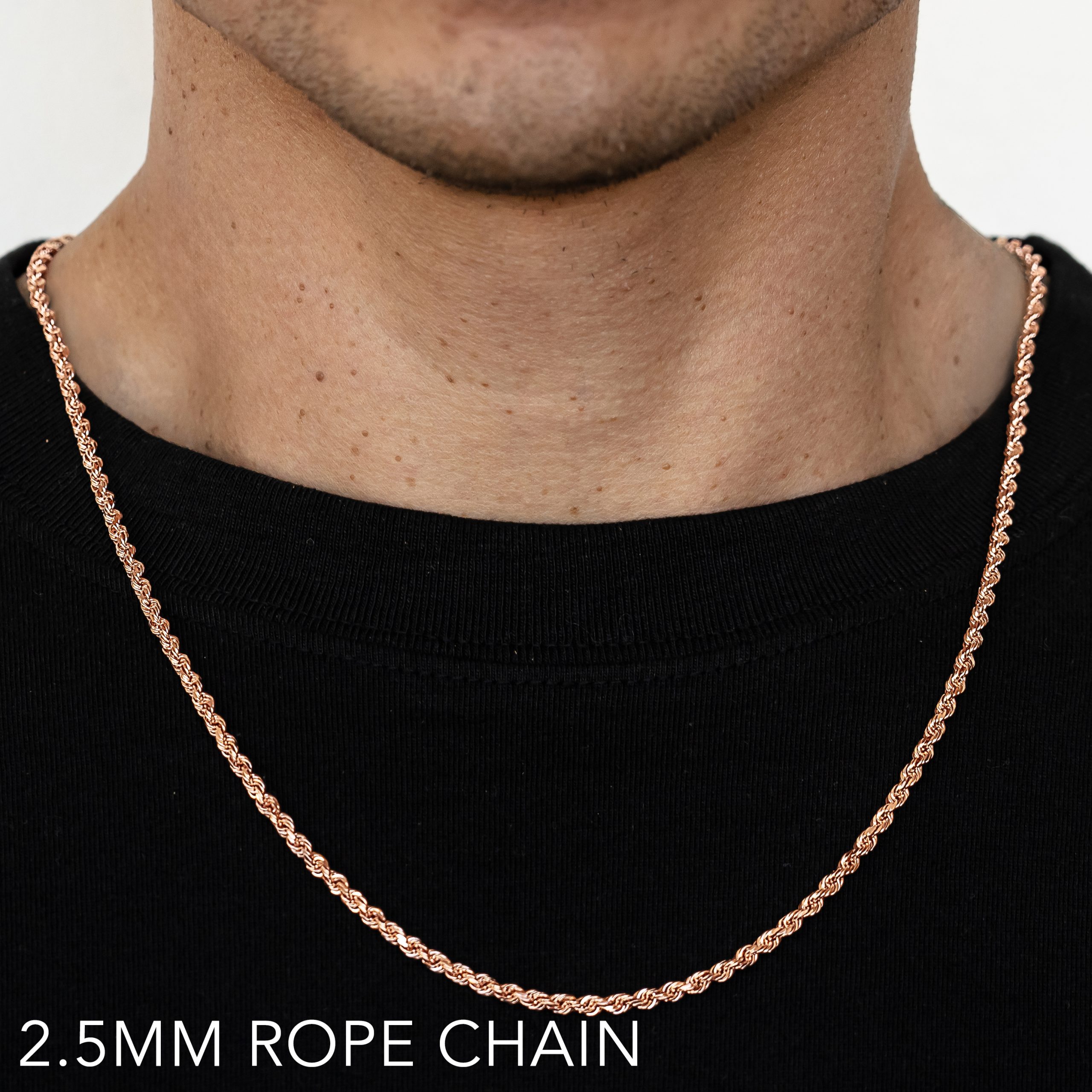 14k 2.5mm Rose Gold Solid Dc Rope 24"