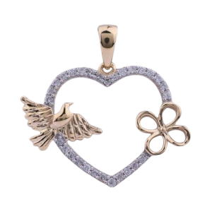 10K 0.15CT CHARM "HEART WITH BIRD AND FLOWER"