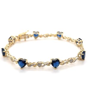 10k 0.27-0.29ct Diamond Bracelet Ladies Size 7 Inch "Blue  Heart 6*6"