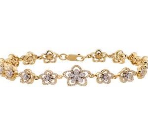 10k 0.90ct Diamond Bracelet Ladies "Flower" Size 7 Inches
