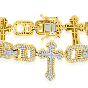 10K 3.98CT Diamond Bracelet Men's "Cross" Size 8 Inch