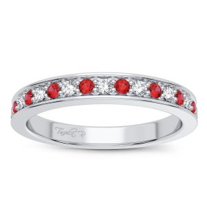 14K WHITE GOLD DIAMOND/RUBY 0.12 CT RING