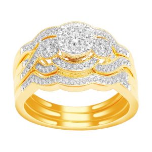 14k 0.50Ct Diamond Bridal Set 2 Side Bands