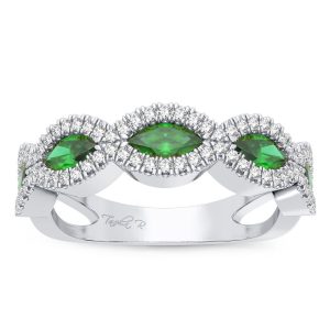 14K WHITE GOLD DIAMOND/EMERALD 0.20 CT RING