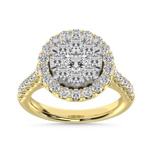 14K YELLOW GOLD 1.00 CT TOTAL WEIGHT ENGAGEMENT RING WITH CENTER FLOWER WHITE GOLD TOUCH