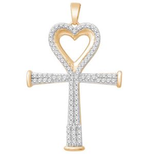 10K 0.21CT Charm "HEART WITH CROSS"