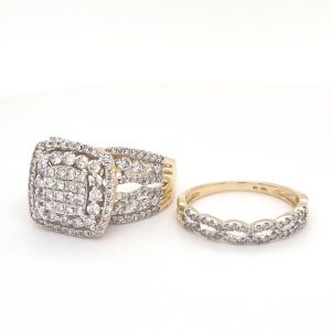 14K YELLOW GOLD DIAMOND 2.08 CT TOTAL WEIGHT BRIDAL SET
