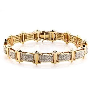 10K 3.34-3.69CT Diamond Bracelet Men's Size 8 Inch 12.00-12.40 MM