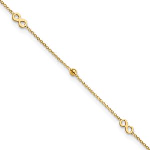 14K Polished Infinity 9in Plus 1in ext Anklet