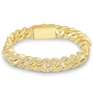 10K 5.03-5.91CT Diamond Bracelet Men Size 8.5-9 Inch 12.00 MM