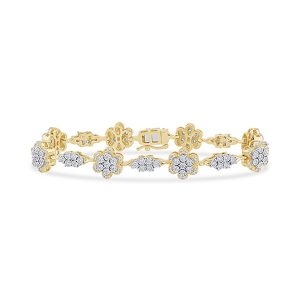 10k 1.00-1.03ct Diamond Bracelet Ladies "Flower" Size 7 Inches