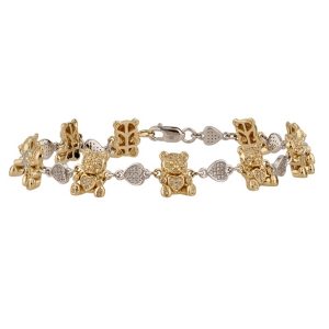 10k 0.53ct Diamond Bracelet Ladies Size 7 Inches "Teddy With Heart"