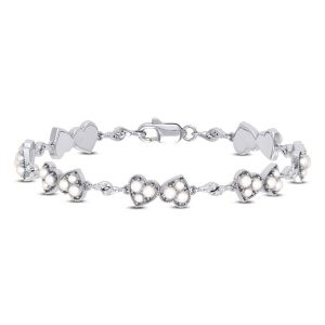 10k 0.15ct Diamond Bracelet Ladies "Heart" Cultured Pearl 3.46