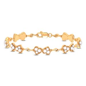 10k 0.14ct Diamond Bracelet Ladies Pearl 4.18 Size 7 Inches