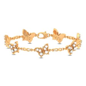 10k 0.06ct Diamond Bracelet Ladies "Butterfly" Cultured Pearl 5.38