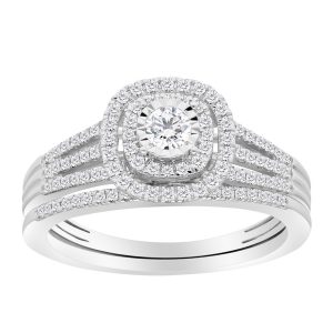 14K WHITE GOLD DIAMOND 0.38 CT AND 0.10 CT CENTER BRIDAL SET