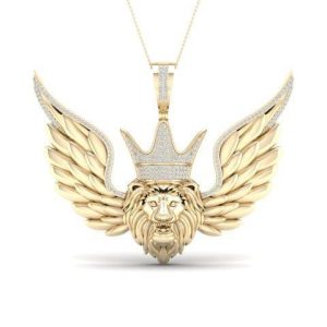 10K 0.55CT CHARM "LION HEAD WITH CROWN AND WINGS"