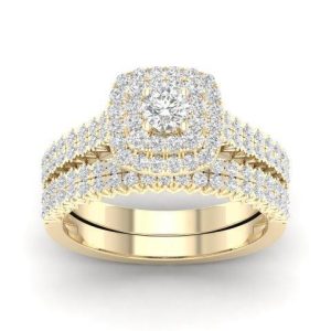 14K YELLOW GOLD DIAMOND 1.00 CT AND 0.18 CT CENTER ROUND SHAPE BRIDAL SET