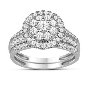 14K WHITE GOLD DIAMOND 1.00 CT AND 0.15 CT CENTER ROUND SHAPE BRIDAL SET