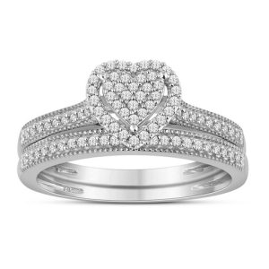 10K WHITE GOLD DIAMOND 0.25 CT TOTAL WEIGHT HEART SHAPE BRIDAL SET