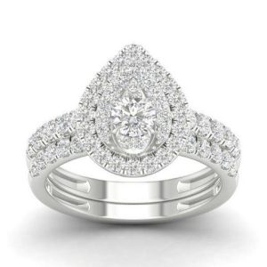 14K WHITE GOLD DIAMOND 1.00 CT AND 0.20 CT CENTER ROUND SHAPE BRIDAL SET