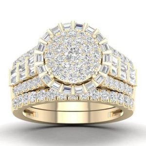 14K YELLOW GOLD DIAMOND 1.50 CT TOTAL WEIGHT BRIDAL SET