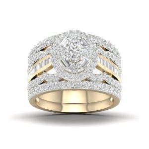 14K YELLOW GOLD DIAMOND 1.75 CT AND 0.25 CT CENTER WITH 2 BANDS BRIDAL SET
