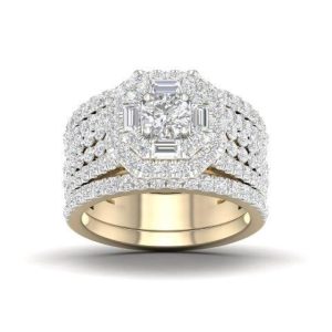 14K YELLOW GOLD DIAMOND 2.00 CT AND 0.33 CT CENTER BAGUETTE/ROUND SHAPE BRIDAL SET