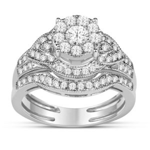 14K WHITE GOLD DIAMOND 1.00 CT AND 0.20 CT CENTER ROUND SHAPE BRIDAL SET