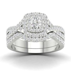 14K WHITE GOLD DIAMOND 0.90 CT AND 0.20 CT CENTER ROUND SHAPE BRIDAL SET