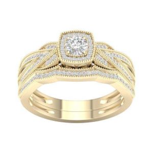 10K YELLOW GOLD DIAMOND 0.40 CT AND 0.14-0.15 CT CENTER ROUND SHAPE BRIDAL SET