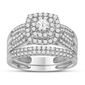 14K WHITE GOLD DIAMOND 1.00 CT AND 0.18 CT CENTER ROUND SHAPE BRIDAL SET