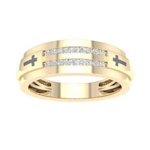 10K DIAMOND 0.10 CT MENS RING (MINI CROSS)
