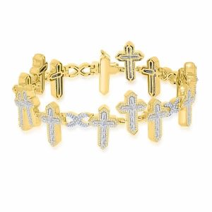 10K 2.99CT Diamond Bracelet Men's "Cross" Size 8 Inch 22.40MM