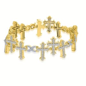 10K 3.36-3.40CT Diamond Bracelet Men's "Cross" Size 8 Inch