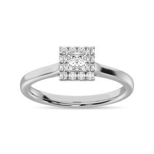 10K WHITE GOLD DIAMOND 0.38 CT TOTAL WEIGHT PRINCESS CENTER HALO ENGAGEMENT RING