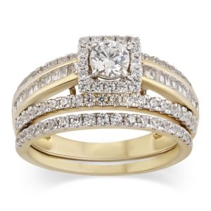 14K YELLOW GOLD DIAMOND 1.23 CT AND 0.32 CT CENTER BRIDAL SET