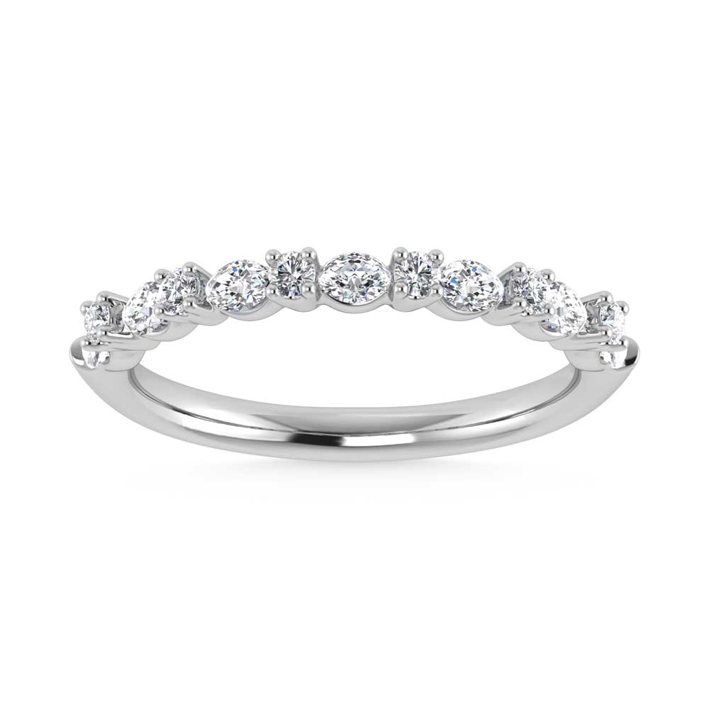 14K WHITE GOLD LAB DIAMOND 0.59 CT TOTAL WEIGHT MARQUISE/ROUND STACKABLE ANNIVERSARY RING
