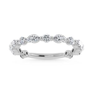 14K WHITE GOLD LAB DIAMOND 1.00 CT TOTAL WEIGHT MARQUISE AND ROUND STACKABLE ANNIVERSARY RING