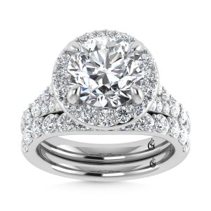 14K WHITE GOLD LAB DIAMOND 4.90 CT TOTAL WEIGHT WEDDING RING (IGI CERTIFIED CENTER 3.00 CT)