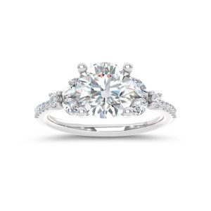 14K WHITE GOLD LAB DIAMOND 2.50 CT TOTAL WEIGHT FLORAL SHANK ENGAGEMENT RING