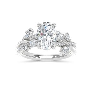 14K WHITE GOLD LAB DIAMOND 2.55 CT TOTAL WEIGHT FLORAL SHANK ENGAGEMENT RING (CENTER 2.00 CT)